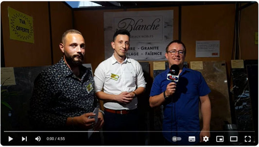 Interview de Blanche Matériaux Nobles et RG Création par MEUSE FM à la Foire Nationale de Verdun 2023.