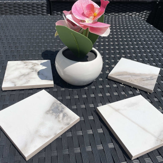 Dessous de verre effet marbre blanc brillant Statuario Goya 9,5 x 9,5cm - Blanche Matériaux Nobles