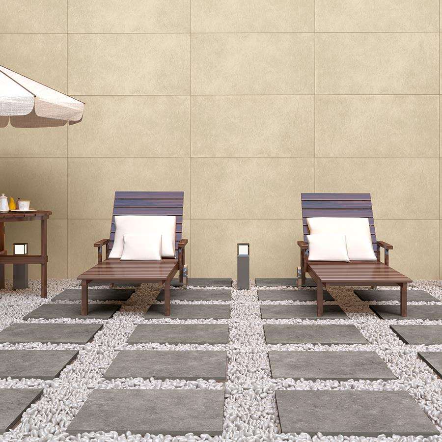 Carrelage sol/mur effet pierre beige mat Crag Ivory l.60 x L.120 cm - Blanche Matériaux Nobles