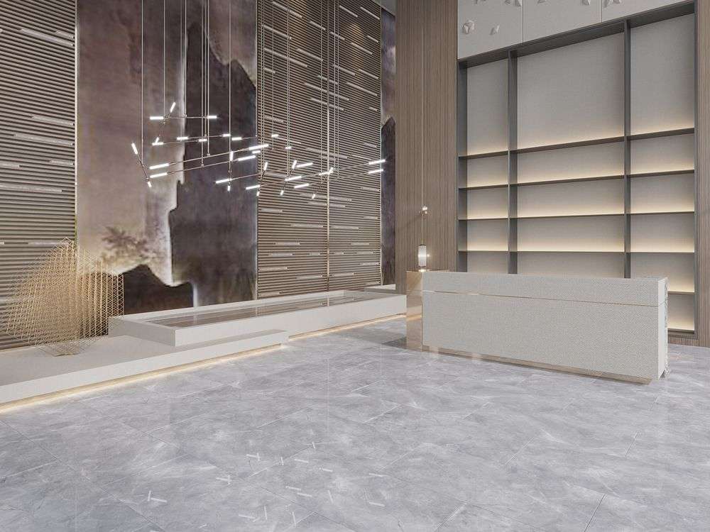 Carrelage sol/mur effet marbre gris mat Pulpis Grey l.60 x L.120 cm - Blanche Matériaux Nobles