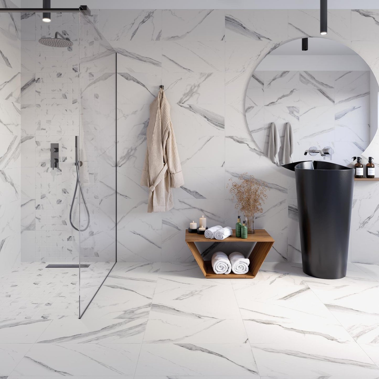 Carrelage sol/mur effet marbre blanc mat Royal Gris l.60 x L.60 cm