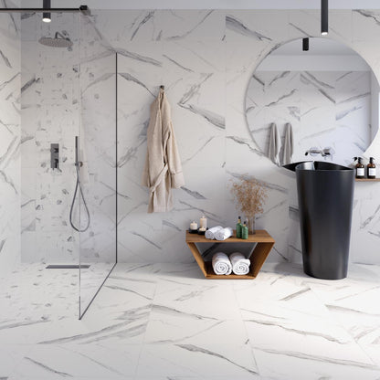 Carrelage sol/mur effet marbre blanc mat Royal Gris l.60 x L.60 cm