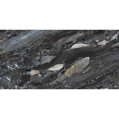 Carrelage sol/mur effet marbre noir brillant Arion l.60 x L.120 cm - Blanche Matériaux Nobles