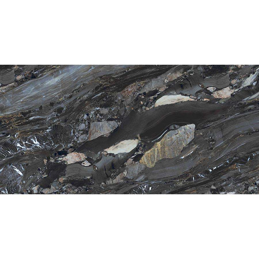 Carrelage sol/mur effet marbre noir brillant Arion l.60 x L.120 cm - Blanche Matériaux Nobles